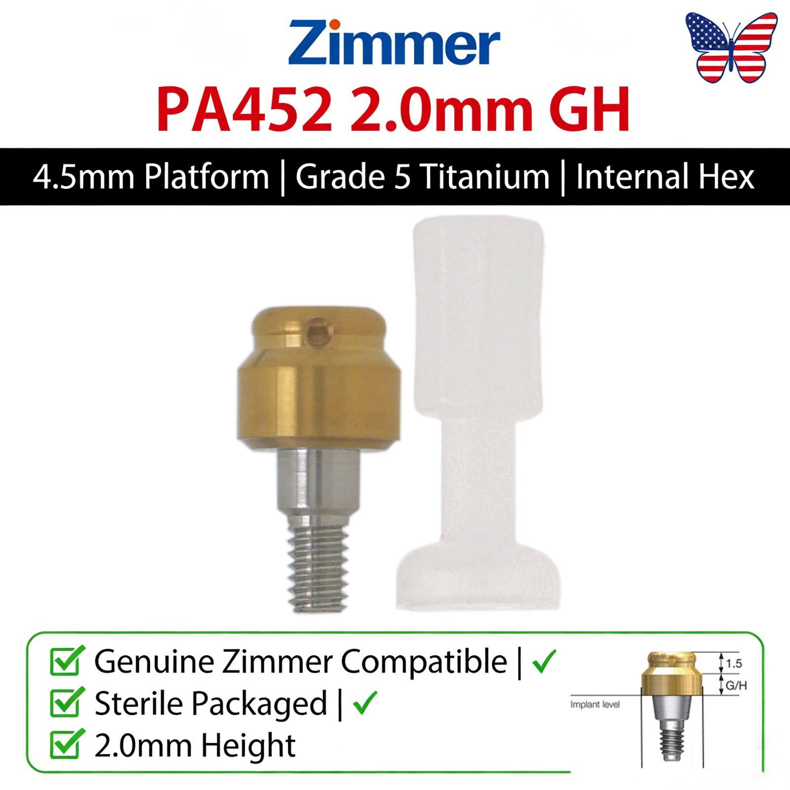 ZimVie LOCATOR Abutment for Tapered Screw Vent Implants 3.5mm/4.5mm Cuff Height