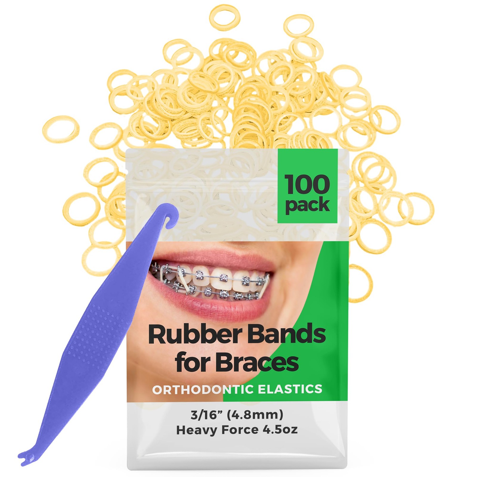 Orthodontic Rubber Bands for Braces – Premium 100 Pack, Natural – Heavy