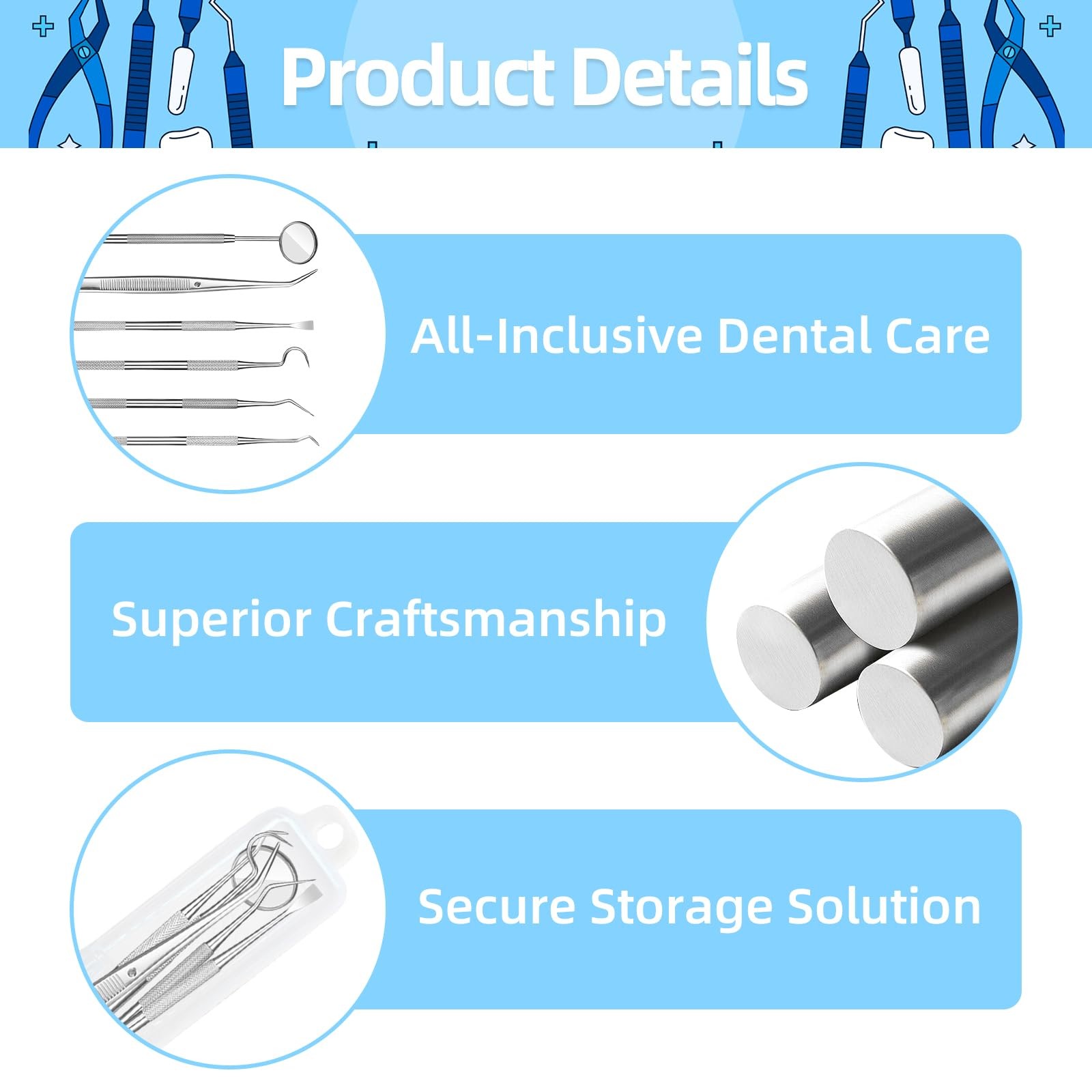 6 Pcs Dental Tools Set, Stainless Steel Teeth Cleaning with Silver