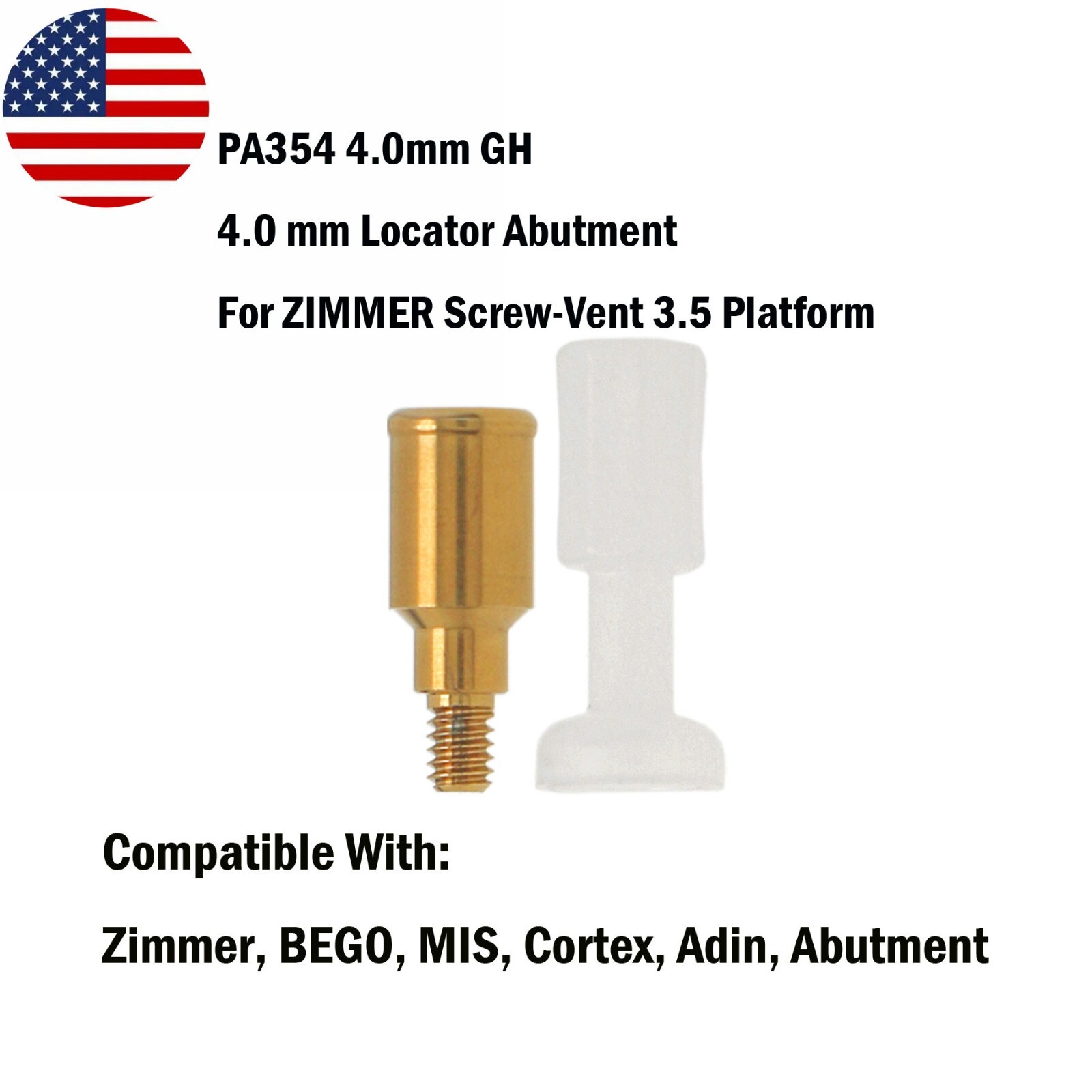 US Dental Attachment Abutment Male Cap Tool fit Zimmer Removable PAØ3.5mm/4.5mm
