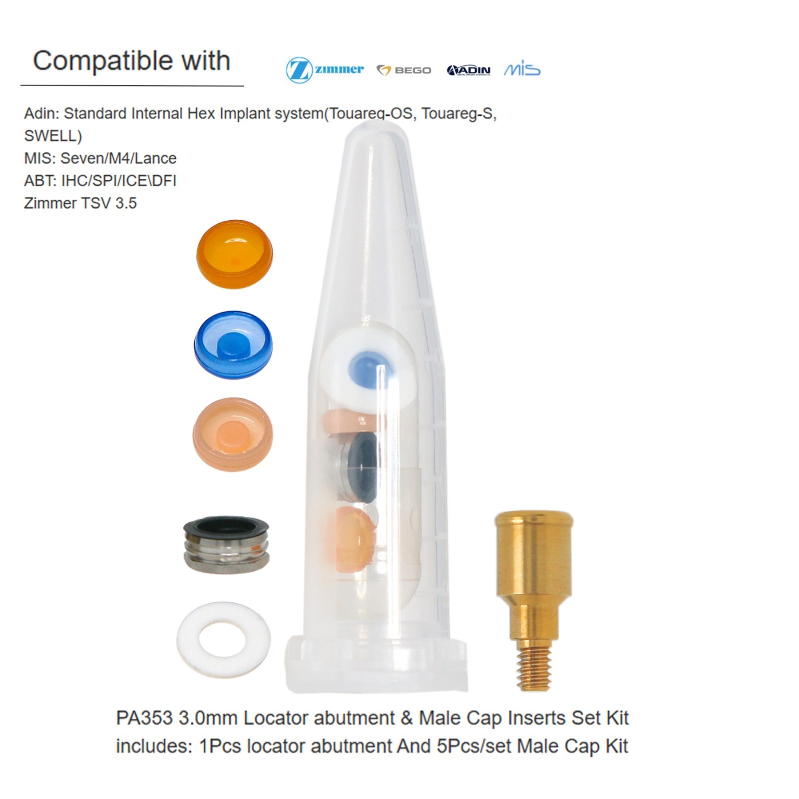 US Locator Abutment W/Male cap Inserts for Zimmer TSV /Biohorizon 3.5mm Mis ABT