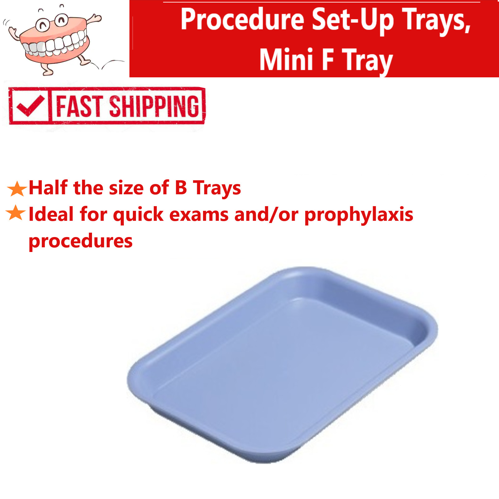 4/Pk Dental Flat Set-Up Tray Size F (Mini) Autoclave Instrument Procedure Trays