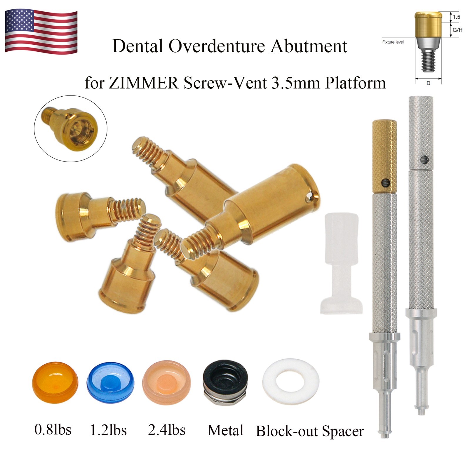 US Zimmer Screw-Vent 3.5mm Platform Abutment 1.0-5.0mm Overdenture Compatible
