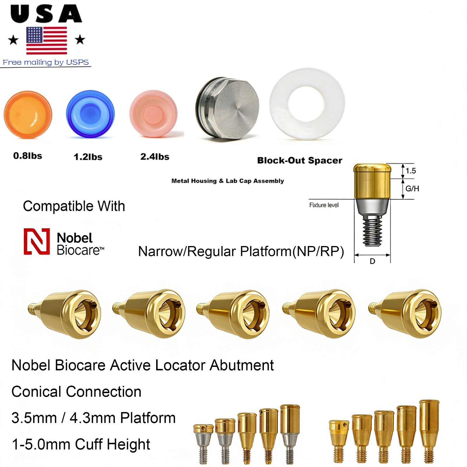 Dental Locator Abutment Screws CC NP/RP Nobelbiocare Active compatible 1-5mm GH