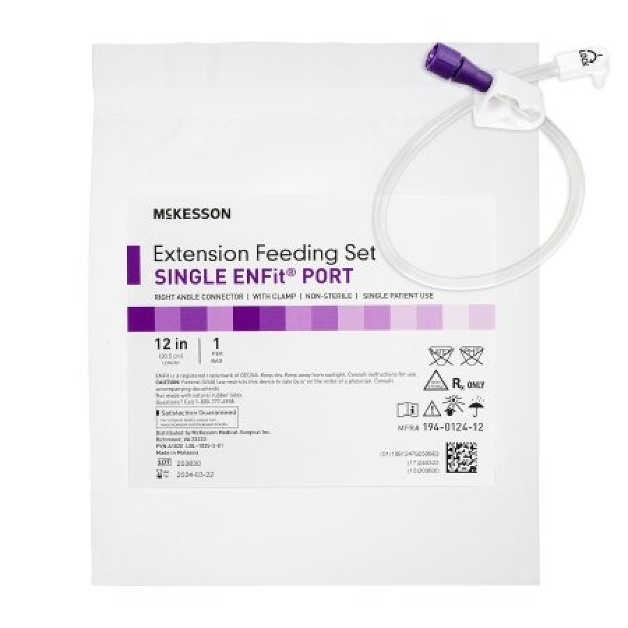 McKesson Bolus Enteral Feeding Extension Tube Set 12 In ENFit Non-Sterile 30 Ct