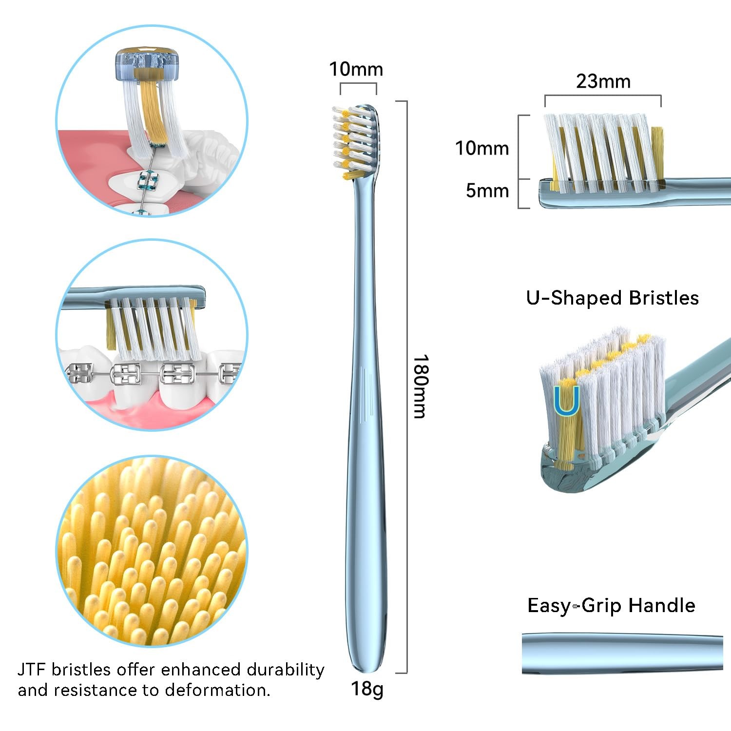 JTF Orthodontic Manual Toothbrush for Braces: 1 Count (Pack of 6), Pink-blue