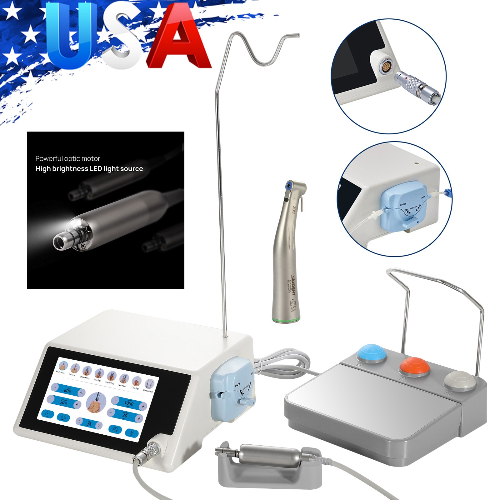 Dental Implant Motor System Surgical Brushless Motor 20:1 Contra Angle AC100-240
