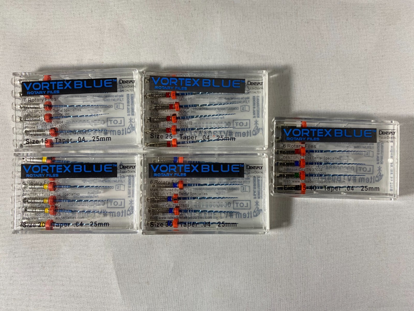 Dentsply Tulsa Dental Vortex Blue 25mm .04 Taper rotary files 6/pk all sizes