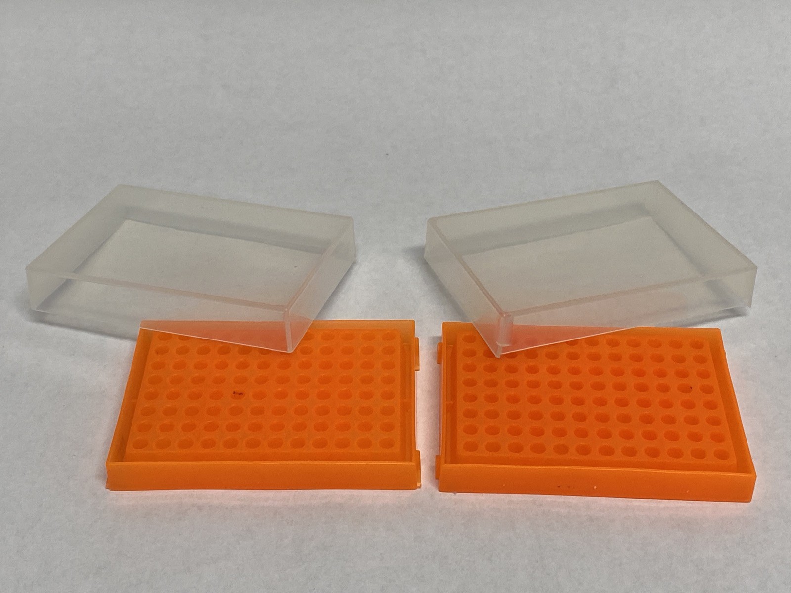 Used (3) Lab 96-Place Polypropylene Micro Centrifuge Tube Racks w/Lids 5.4mm ID