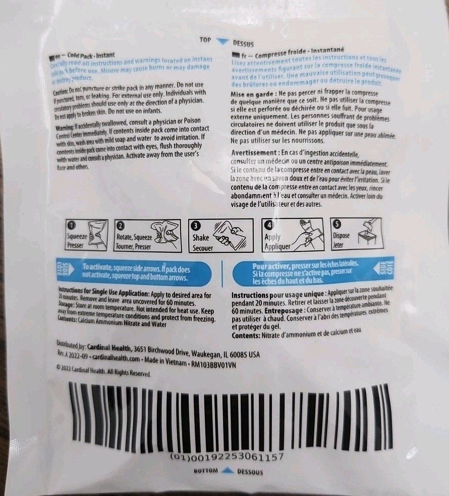 3pc-Cardinal Health Instant Cold Ice Pack First Aid Kit Size-5X 5.5″ Extra Small