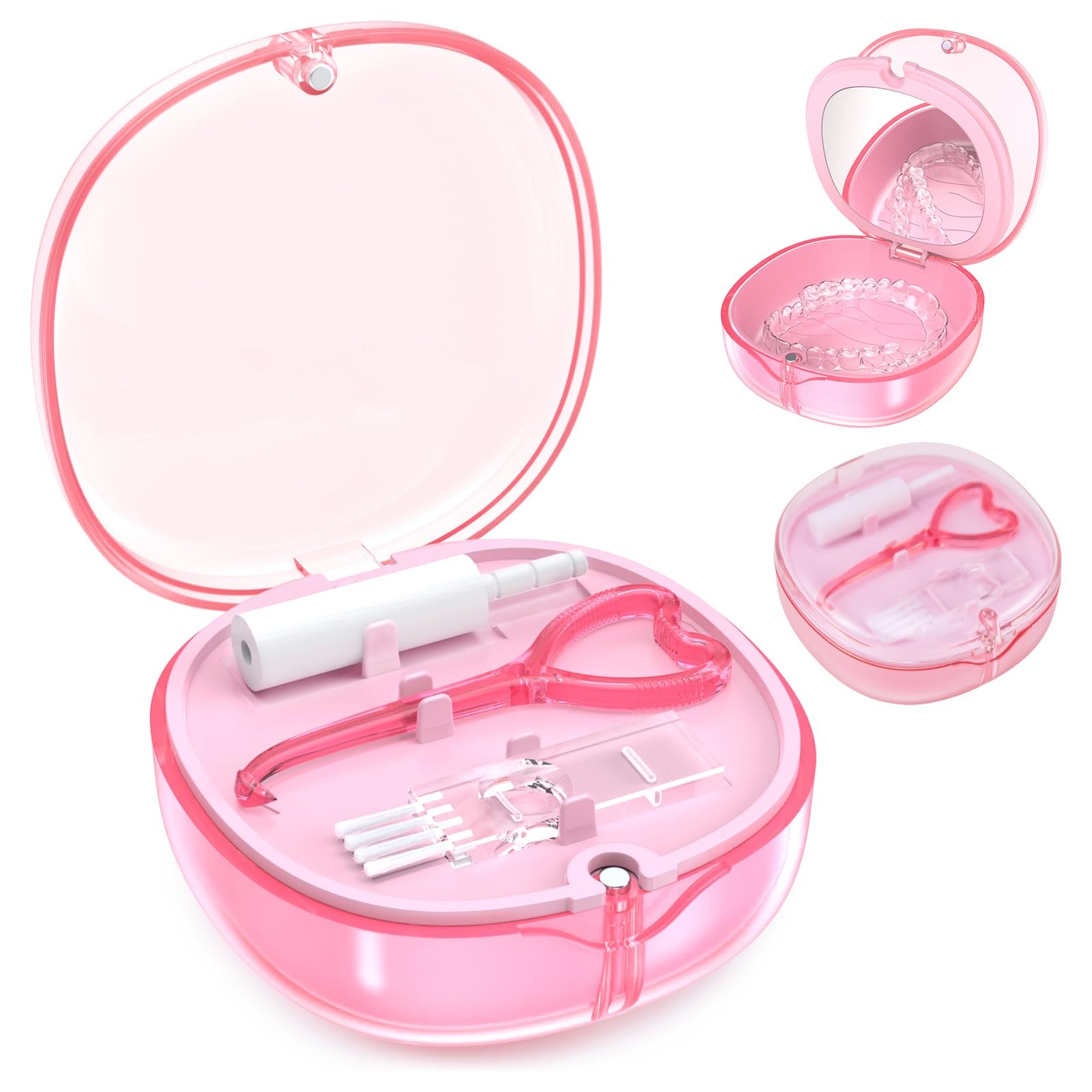 Pink Aligner and Retainer Case Double-layer Cute Slim Braces Transparent