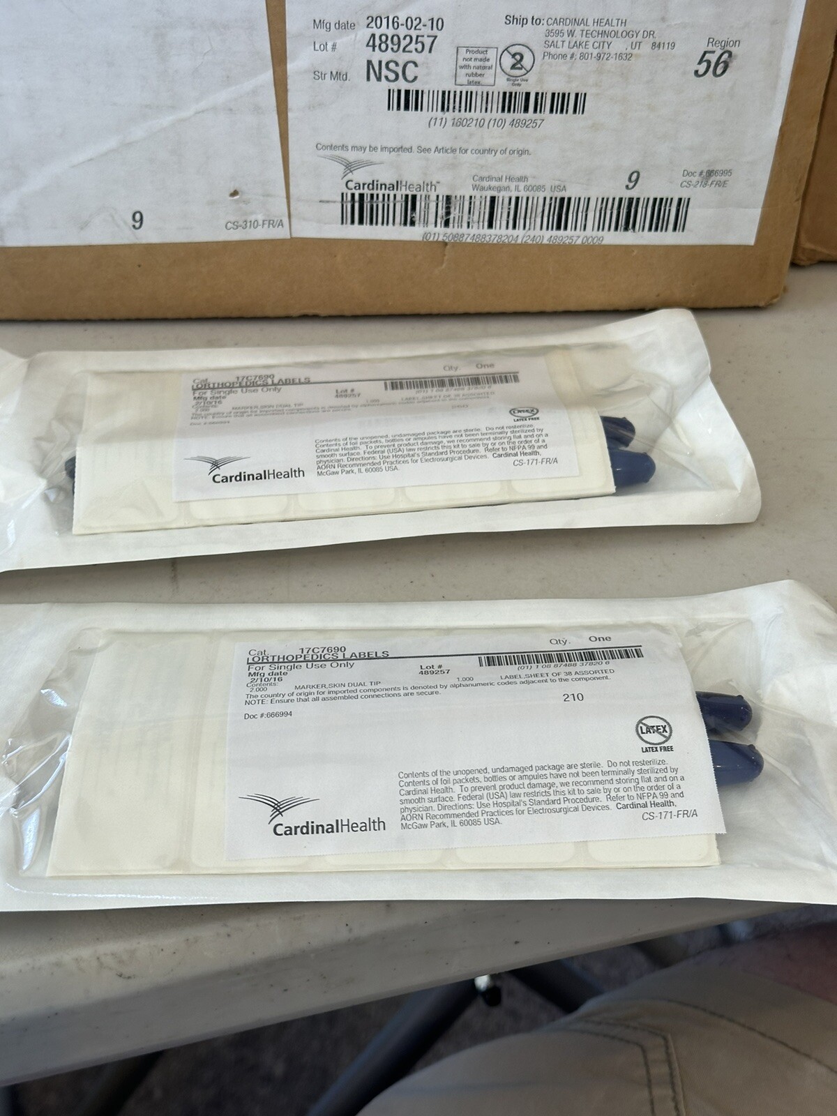 Case Of 49 Cardinal Health Orthopedics Labels Cat 17C7690 Sterile Single Use