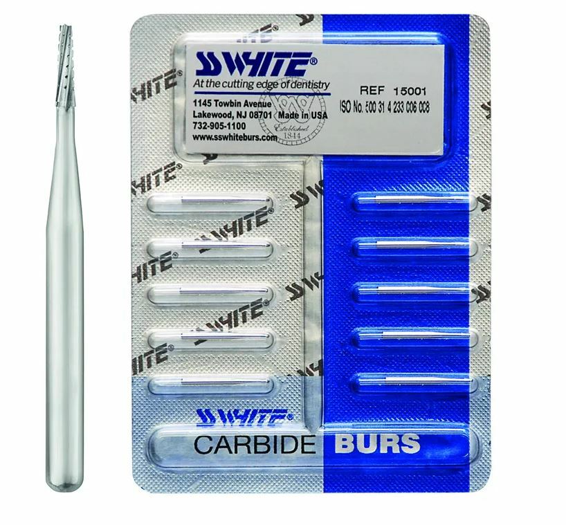 SS WHITE Dental Surgical Carbide Burs FG 701L Cross Cut Taper Fissure 10/ pack
