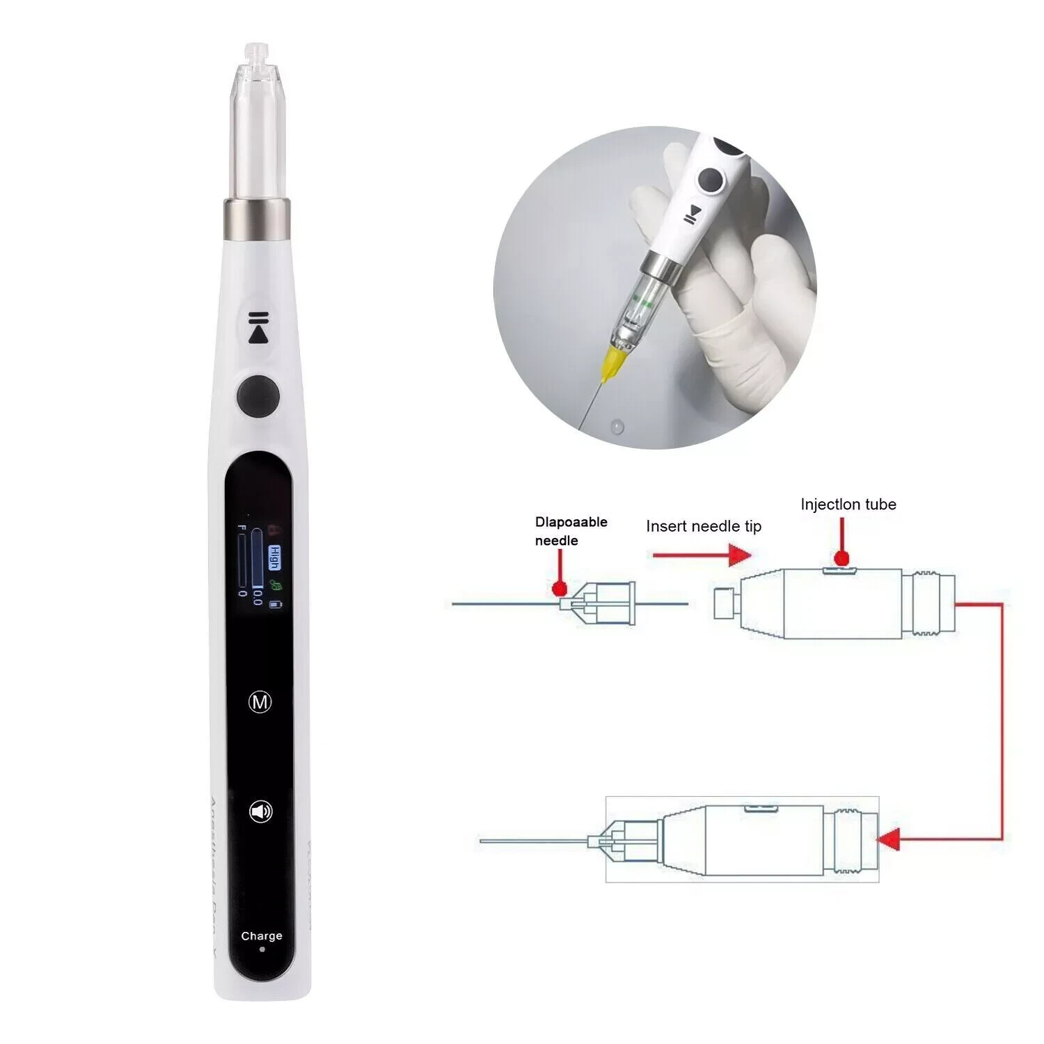 REDLAND Dental Anesthesia Injector Syringes Wireless Pen with 8 Injection Tubes