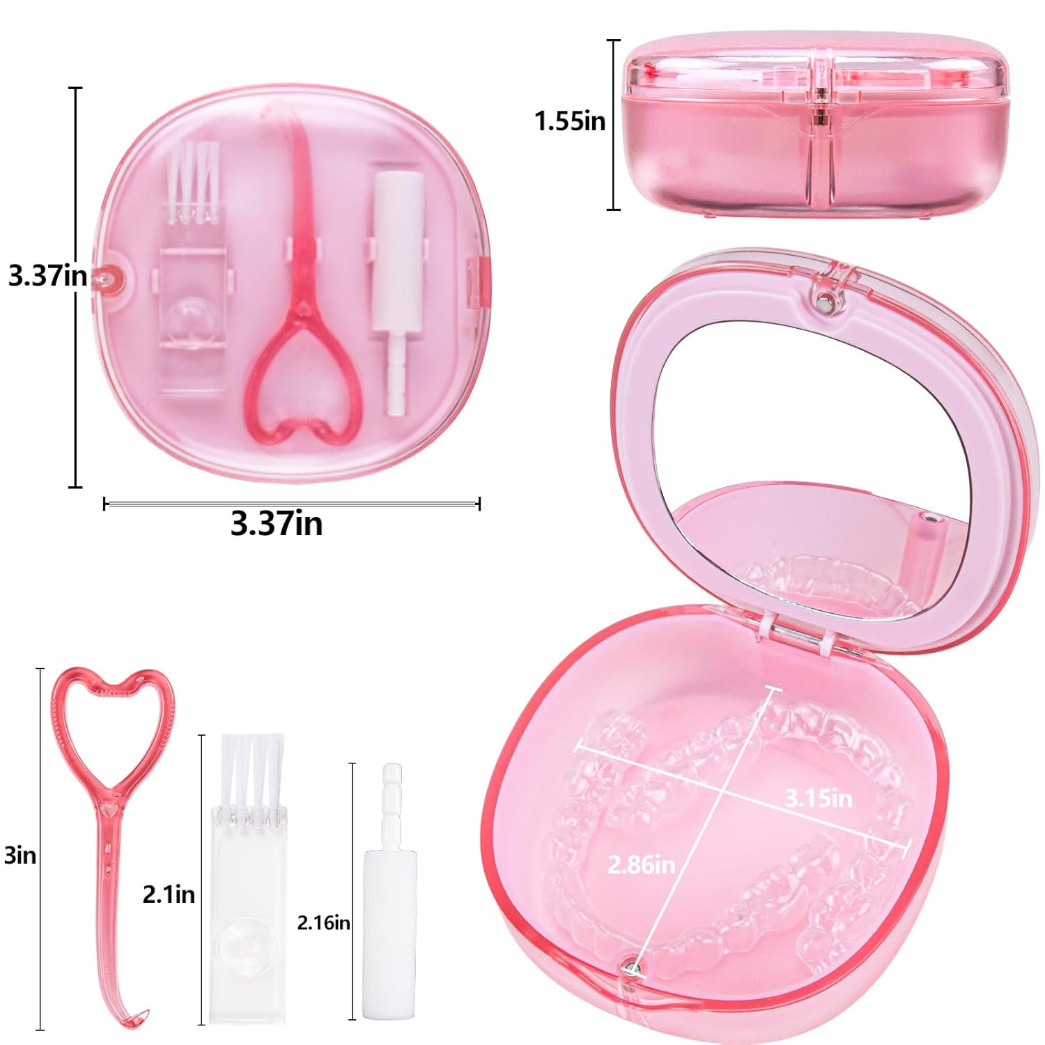 Pink Aligner and Retainer Case Double-Layer Cute Slim Braces Transparent