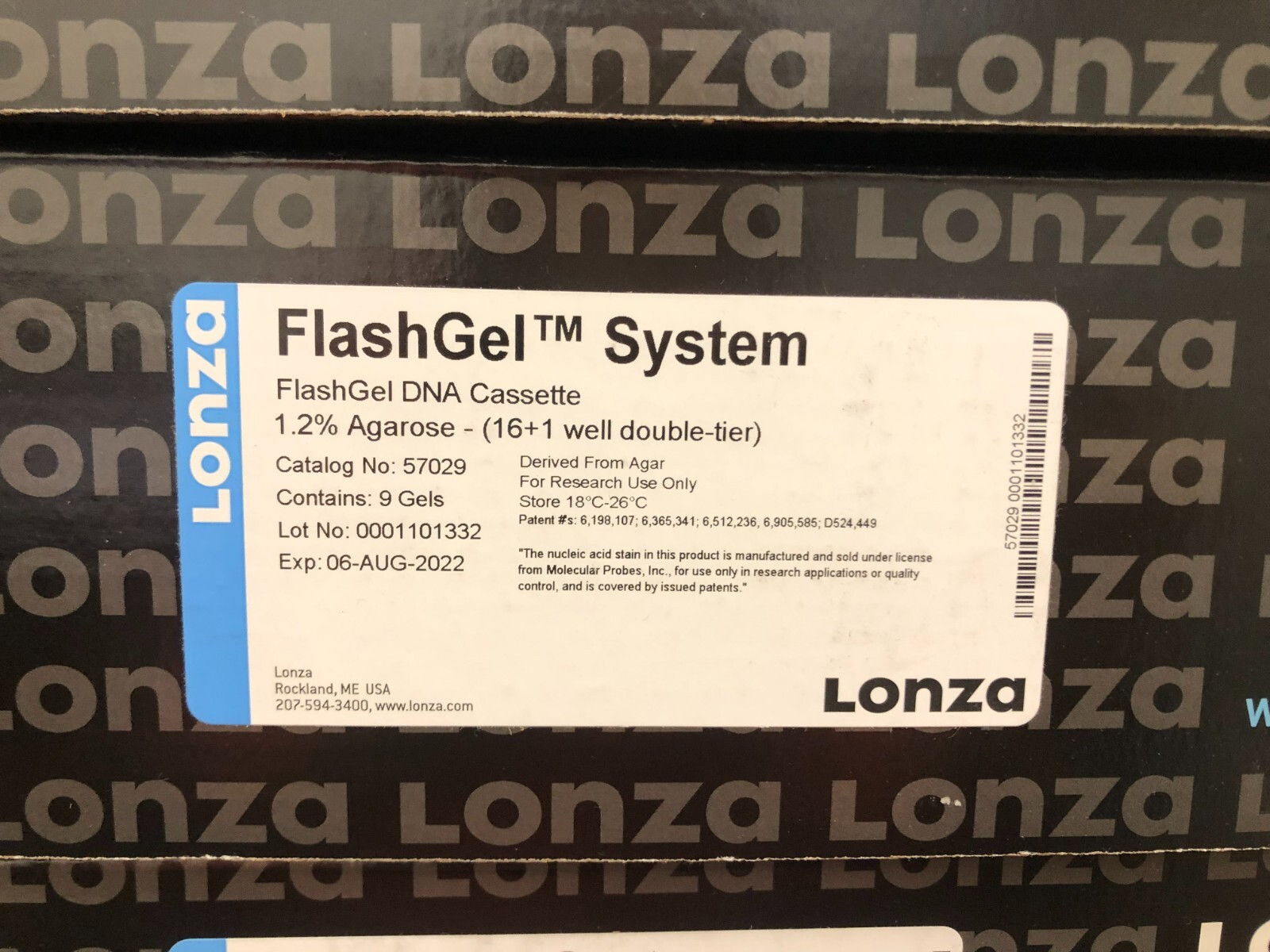 Lonza Flash Gel DNA Cassette 1.2% Agarose, 9/Gels, Expired (MFN#57029)