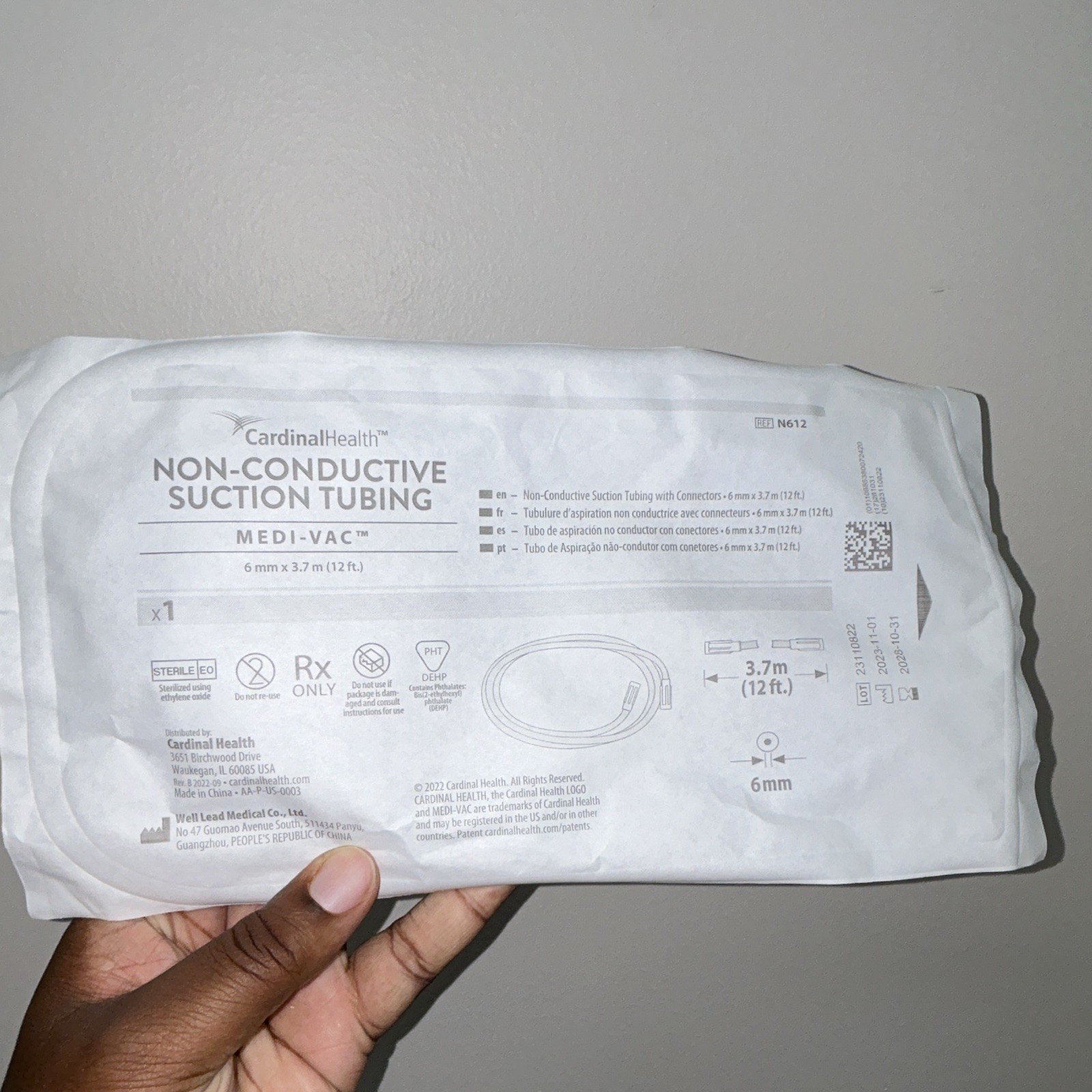 Cardinal Health MEDI-VAC Non-Conductive Suction Tubing 6mm x 3.7m N612