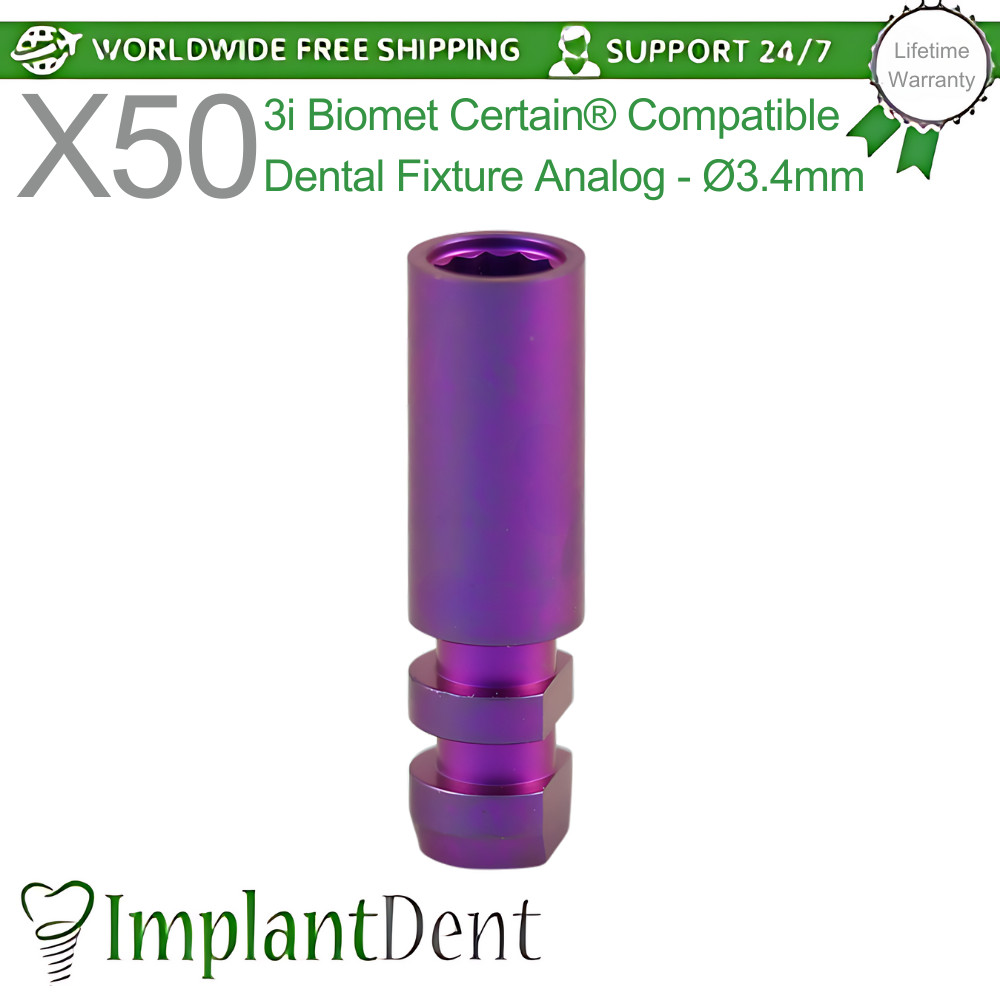 50x Dental Fixture Analog Ø3.4mm 3i Biomet Certain® Compatible Dentistry Tool