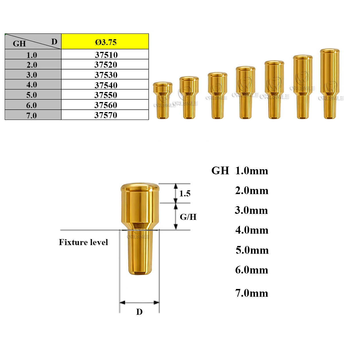 Locator abutment set full Set Male cap kits fit to Bicon-2.5 GH1-7mm