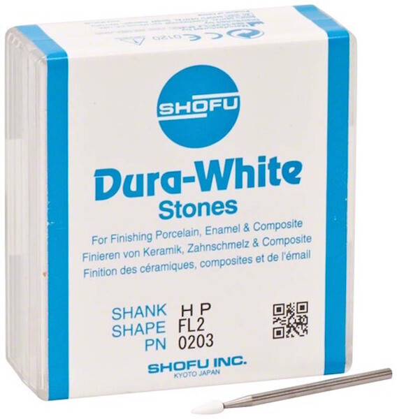 Dental Abbrasives-12 pc.Dura-White AluminumOxide Stones:Shank HP/Shape FL2 Shofu