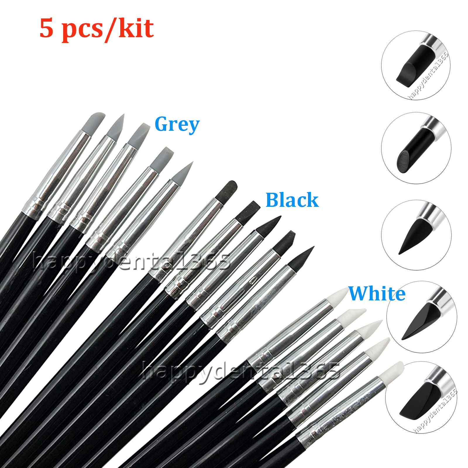 5Pcs/Kit Dental Adhesive Composite Silicone Brush Pen Resin Cement Porcelain Pen