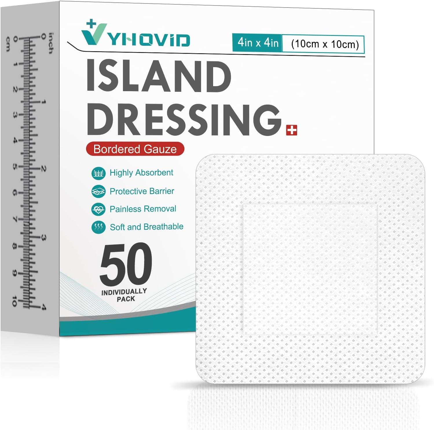 50 Count Island Dressing Bordered Gauze 4″X4″, Pads Individually Large