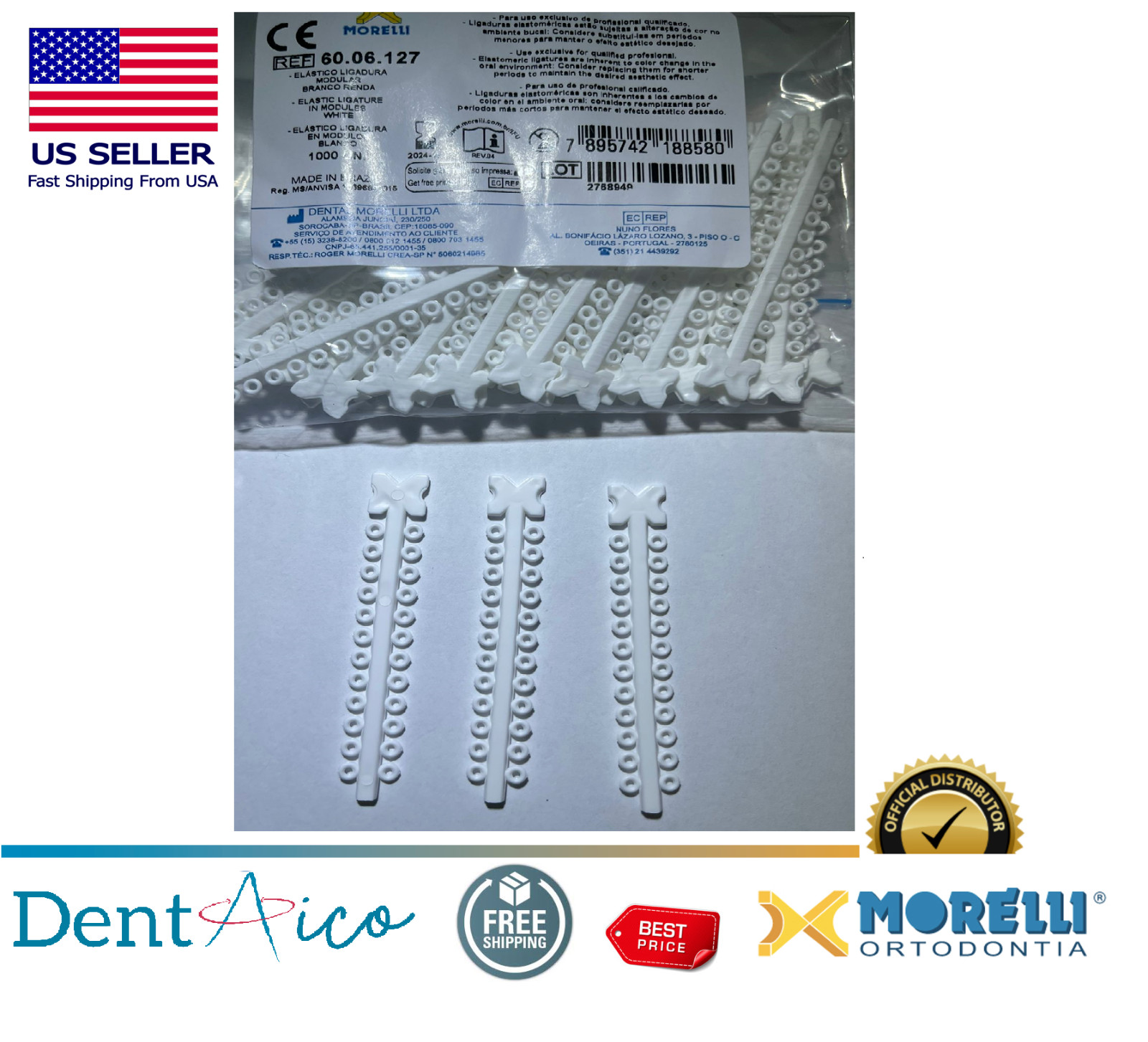 Elastic Ligature in Modules White PAK/1.000UN MORELLI Dental Orthodontic