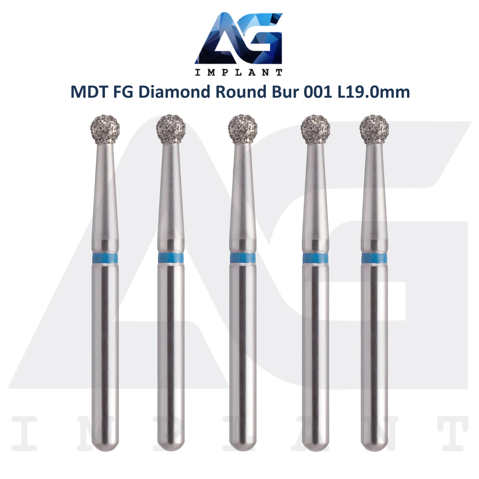 MDT Dental FG Diamond Coated Round Bur 001 L19.0mm Smooth Material Removal