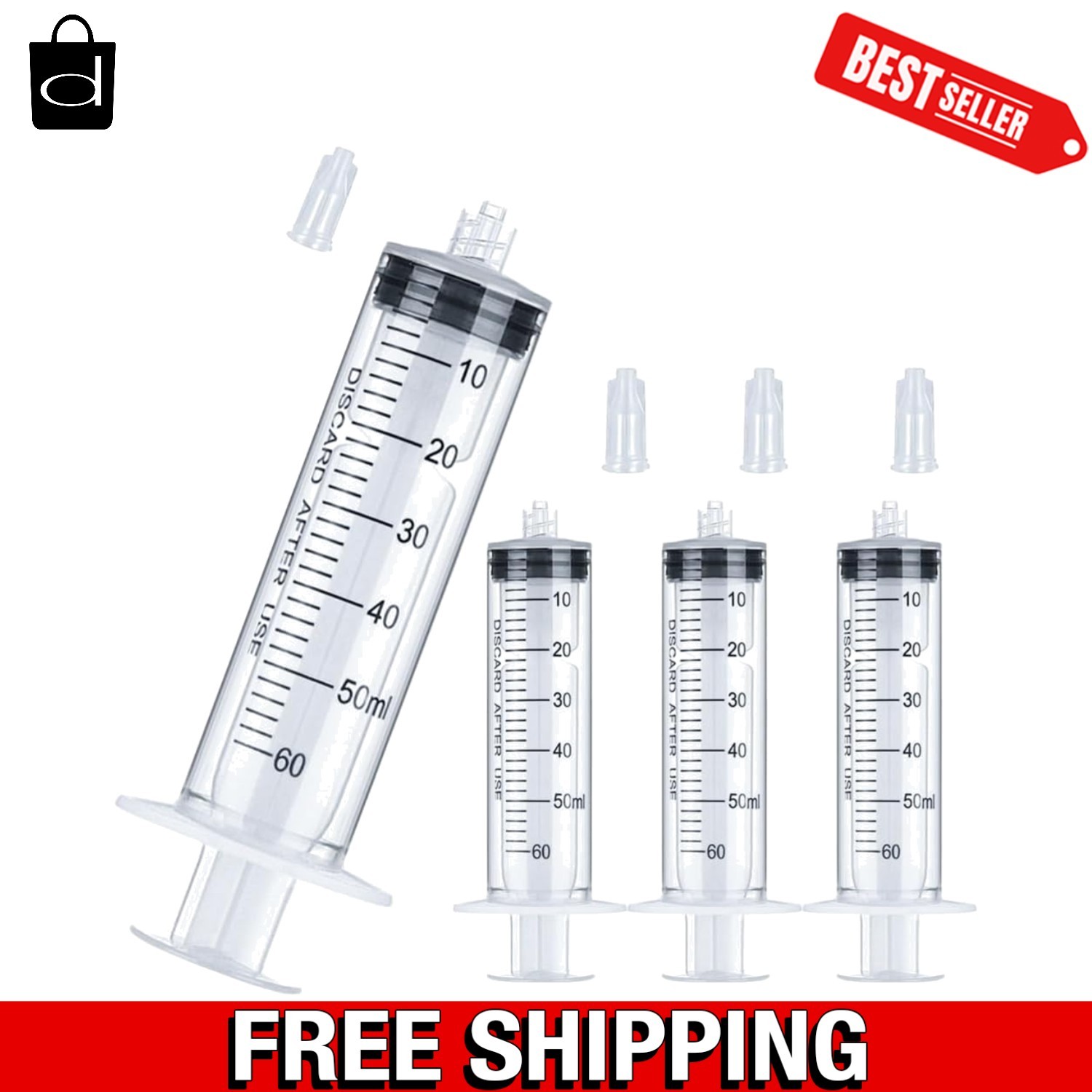 60mL Luer Lock Syringe 4 Pack Large Plastic Sterile Syringes without Needle,…