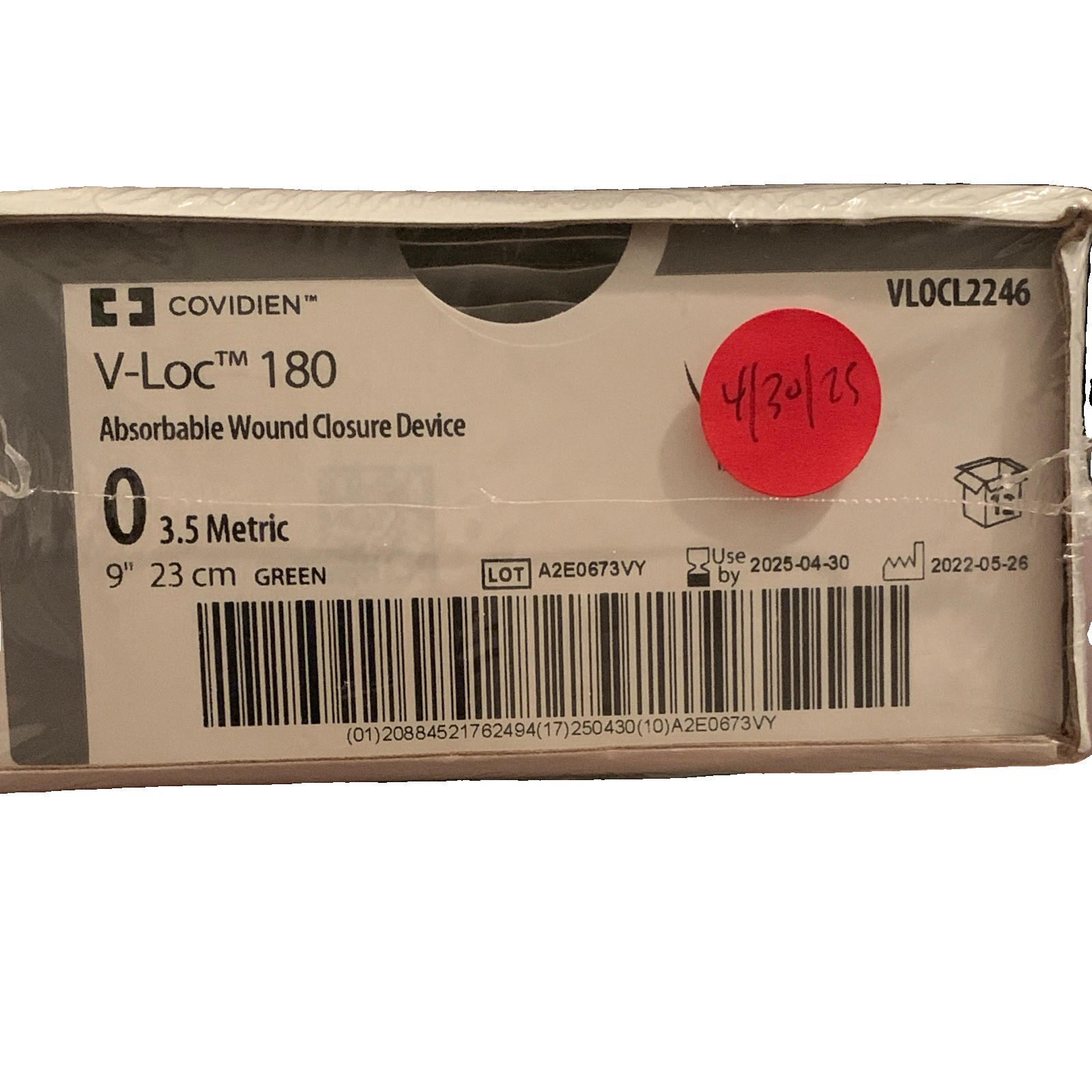 Covidien V-Loc 180 Absorbable Wound Closure Device VLOCL2246 9in Green