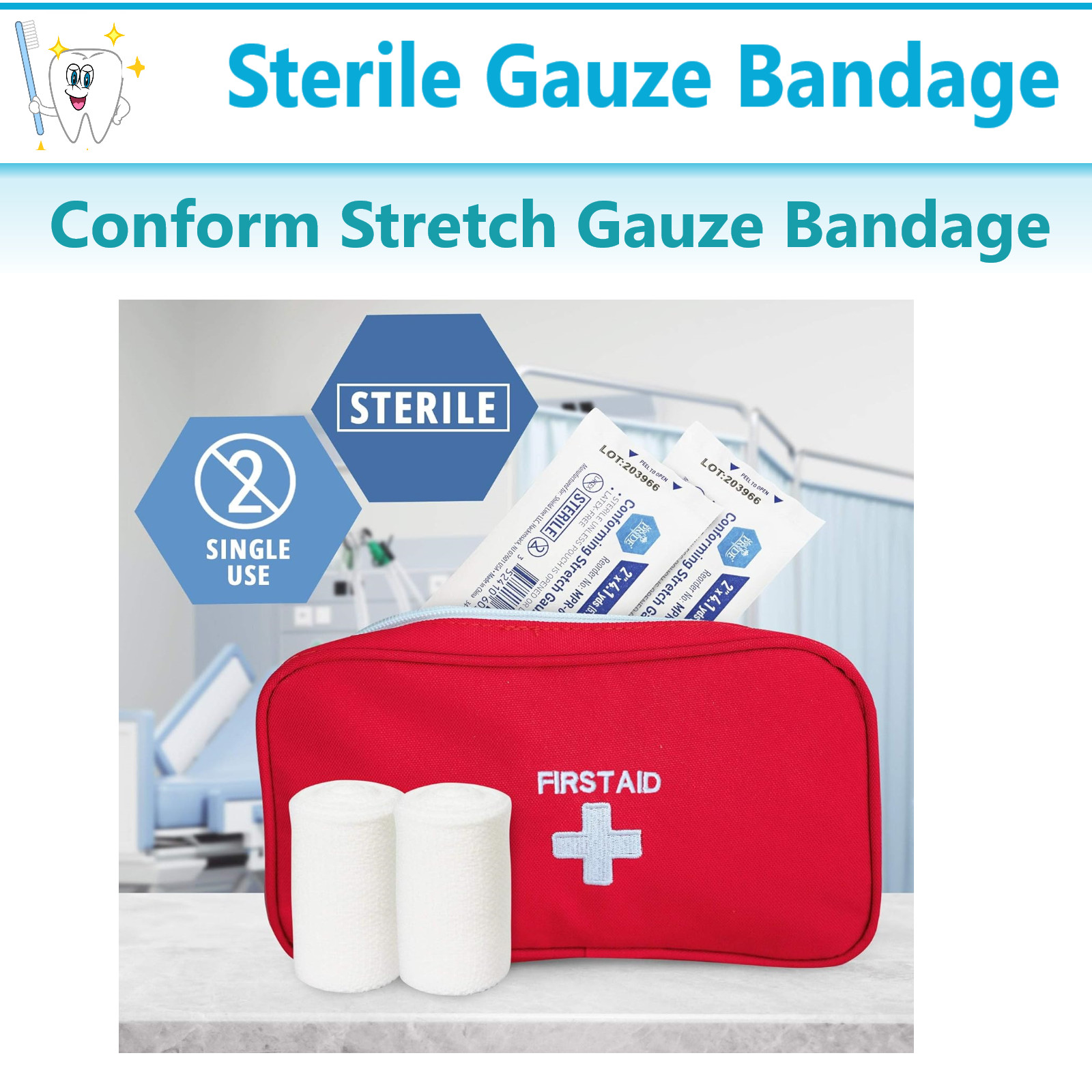 Sterile Conforming Stretch Gauze Bandages 6” x 4.1 Yards, 6 Rolls, Latex Free