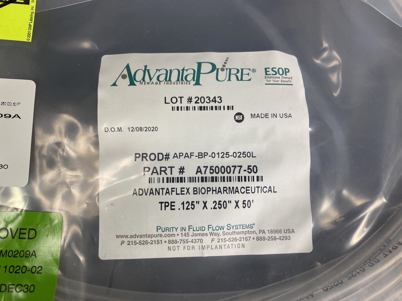 ADVANTAPURE .125″x.250″x50′ Advantaflex Biopharmaceutical A7500077-50 (1/cs)