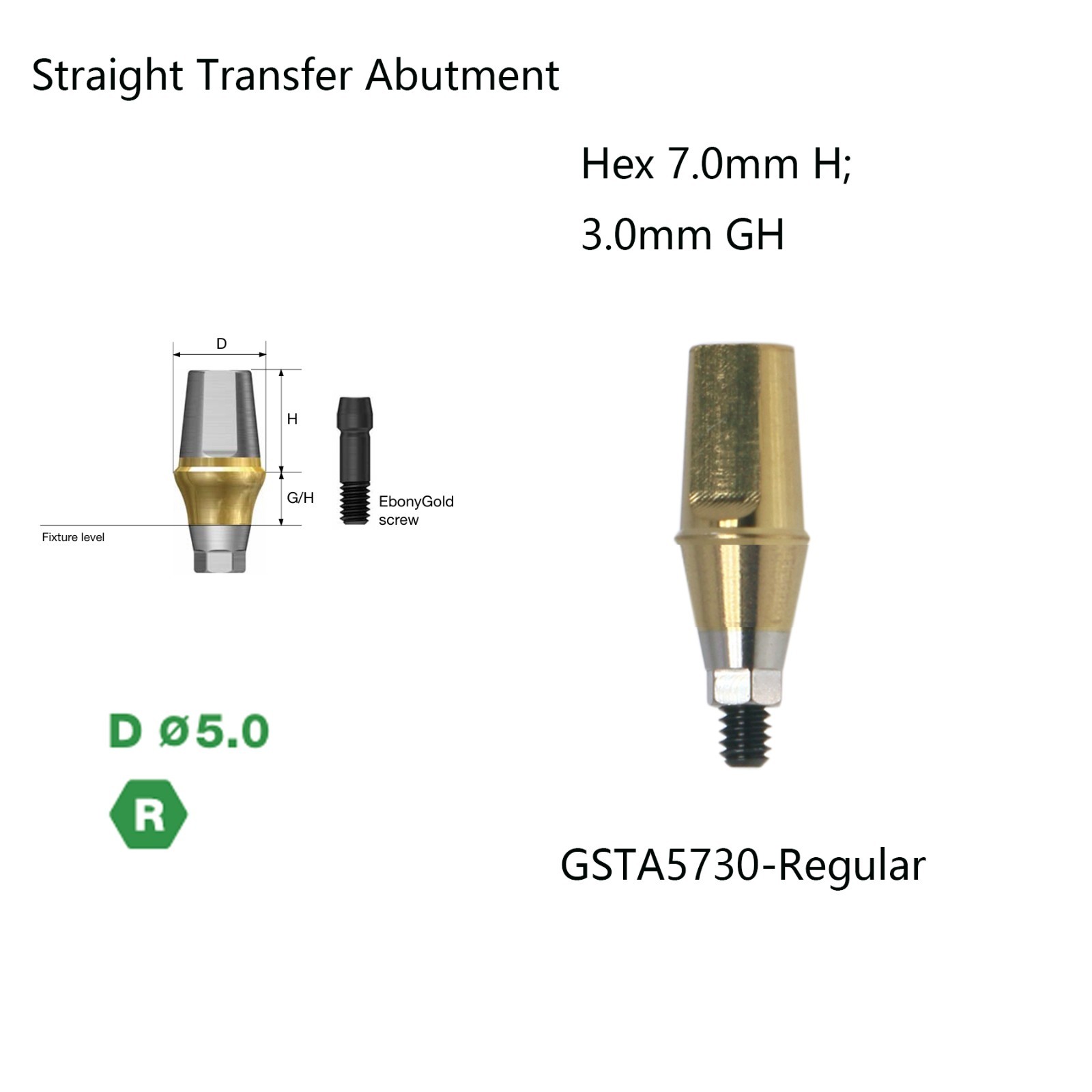 US Titanium straight abutment 7.0mm H compatible DIO UF II Platform Hex Regular