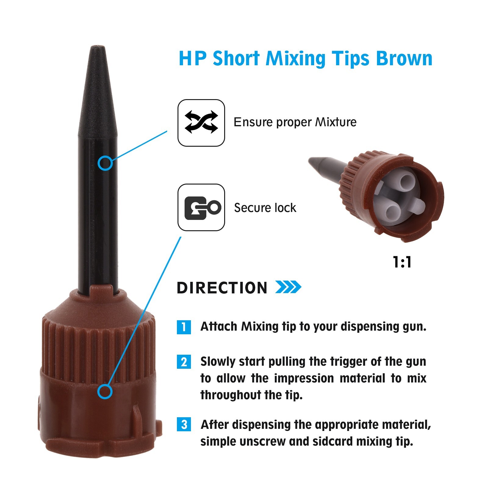 100 Dental HP Mixing Tips For E.T.C. & Retrieve Cements Brown/Black 1:1