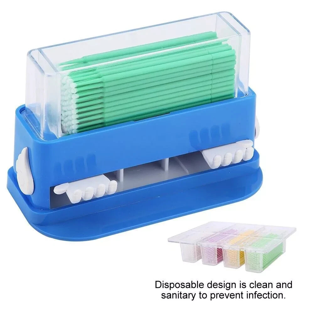 Dental Plastic Micro Brush Bendabel Sticks Tips Dispenser+400 Pcs Micro Brush