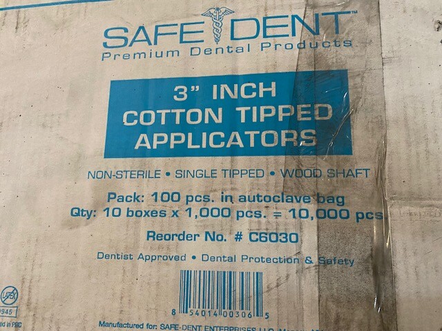 (Case of 10,000) Safe-Dent 3″ 100% Cotton Tip Applicators Non-Sterile, C6030