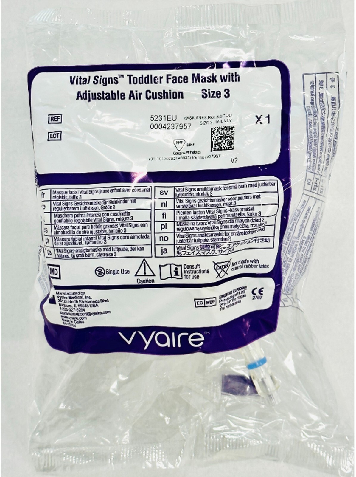 *100-Piece* Vyaire Medical Vital Signs Pediatric Toddler Size-3 Face Mask 5231EU