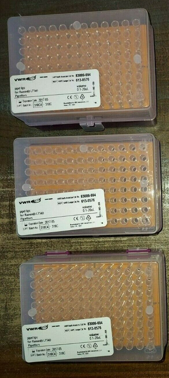 VWR 0.1-20µl NON-STERILE HINGED RACK PIPET TIPS (Lot of 3) (288 tips) 83009-694