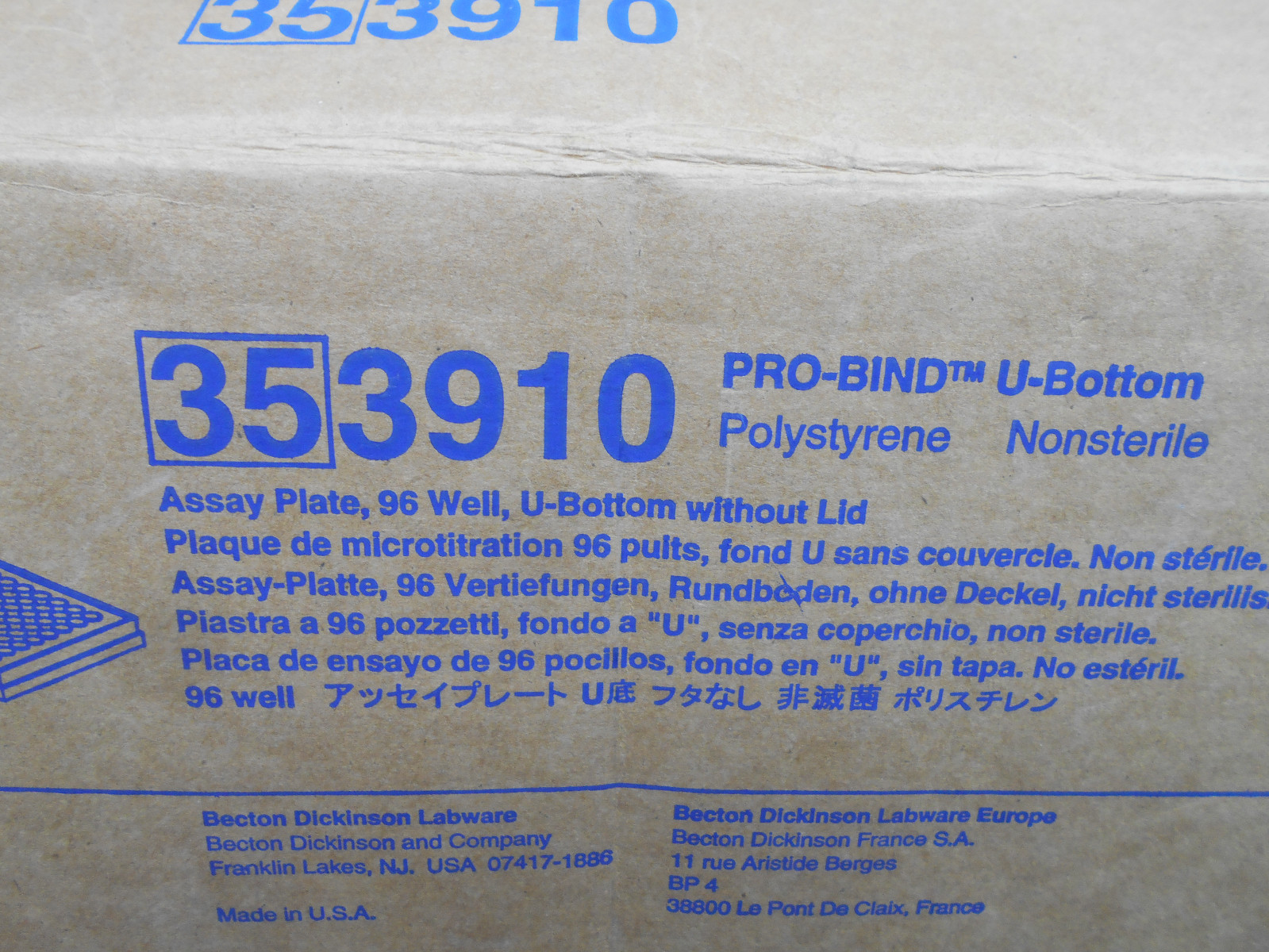BECTON DICKINSON FALCON 353910 PRO BIND 96-WELL ASSAY PLATE U-BOTTOM NO LID 45/B