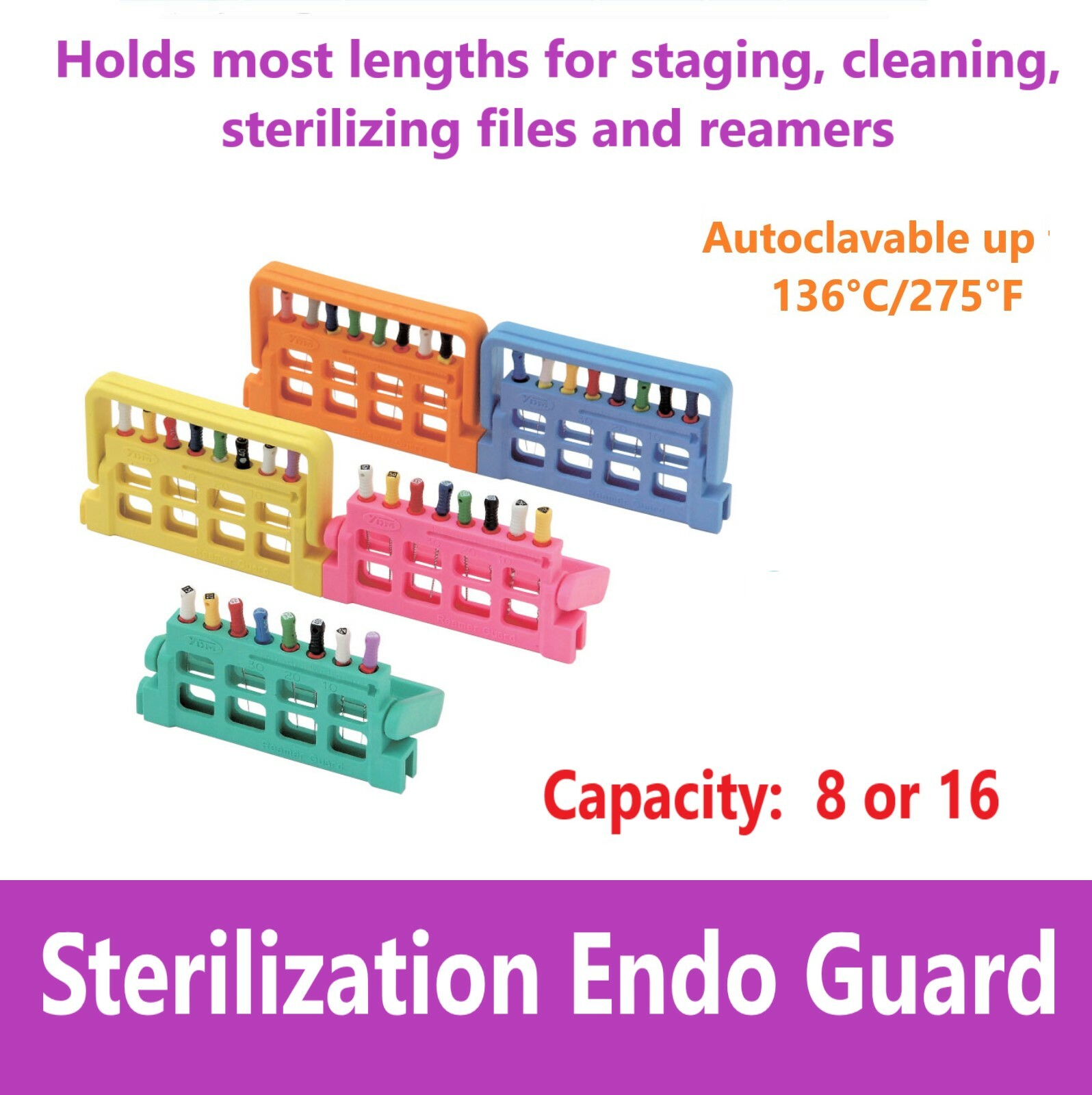 Dental Endo Block Ruler To Sterilize Endo Files Holder Autoclave, 8 or 16 Holes