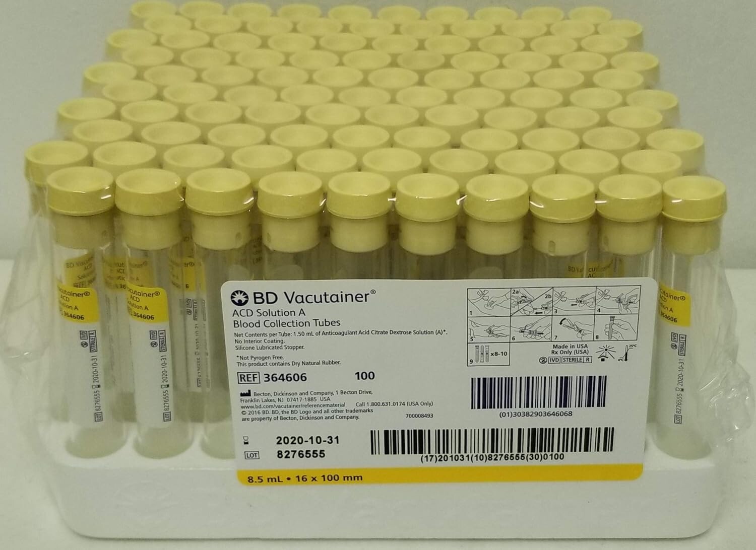 PRP TUBES, LIQUID ACD TEST TUBES ( 8.5ML ) PACK OF 100 TUBES -FREE SHIPPING