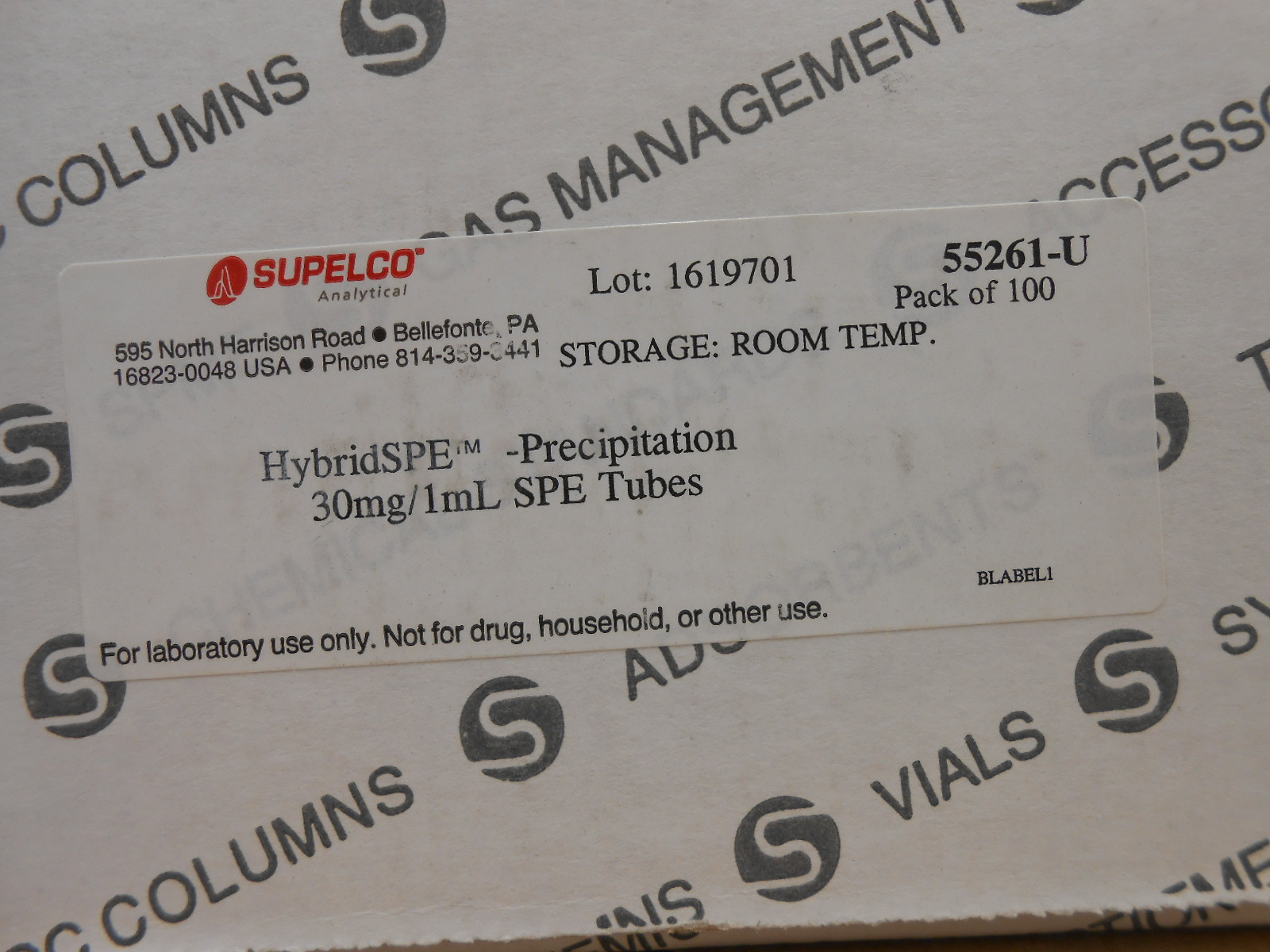 SUPELCO 55261-U PACK OF 100 HYBRIDSPE PRECIPITATION 30MG/1ML SPE TUBES