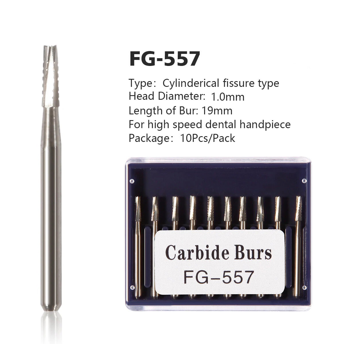 FG 557 Carbide Burs – Friction Grip for High-Speed Handpieces, Midwest Type