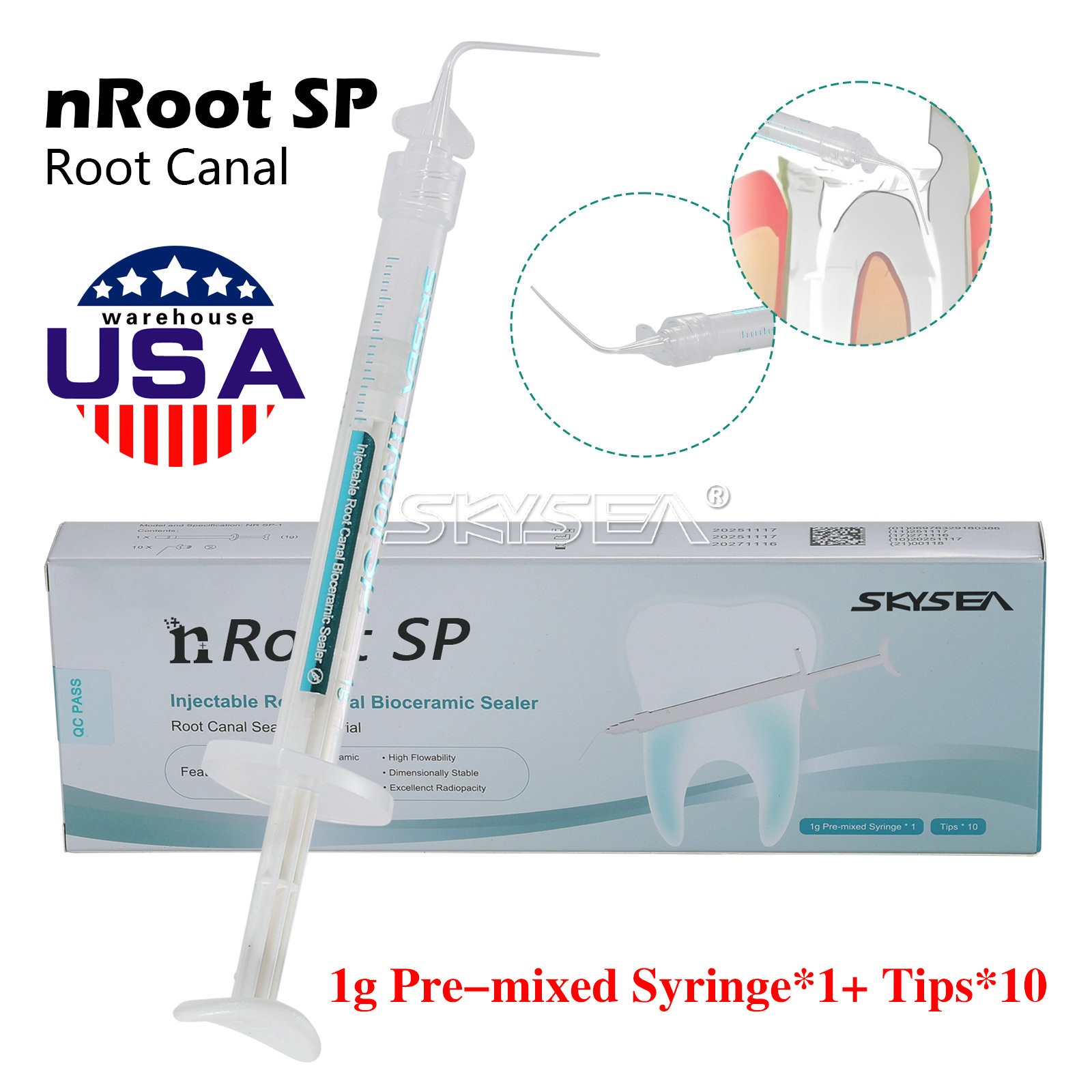 Dental nRoot SP Injectable Root Canal Bioceramic Sealer 1g Syringe + 10 Tips