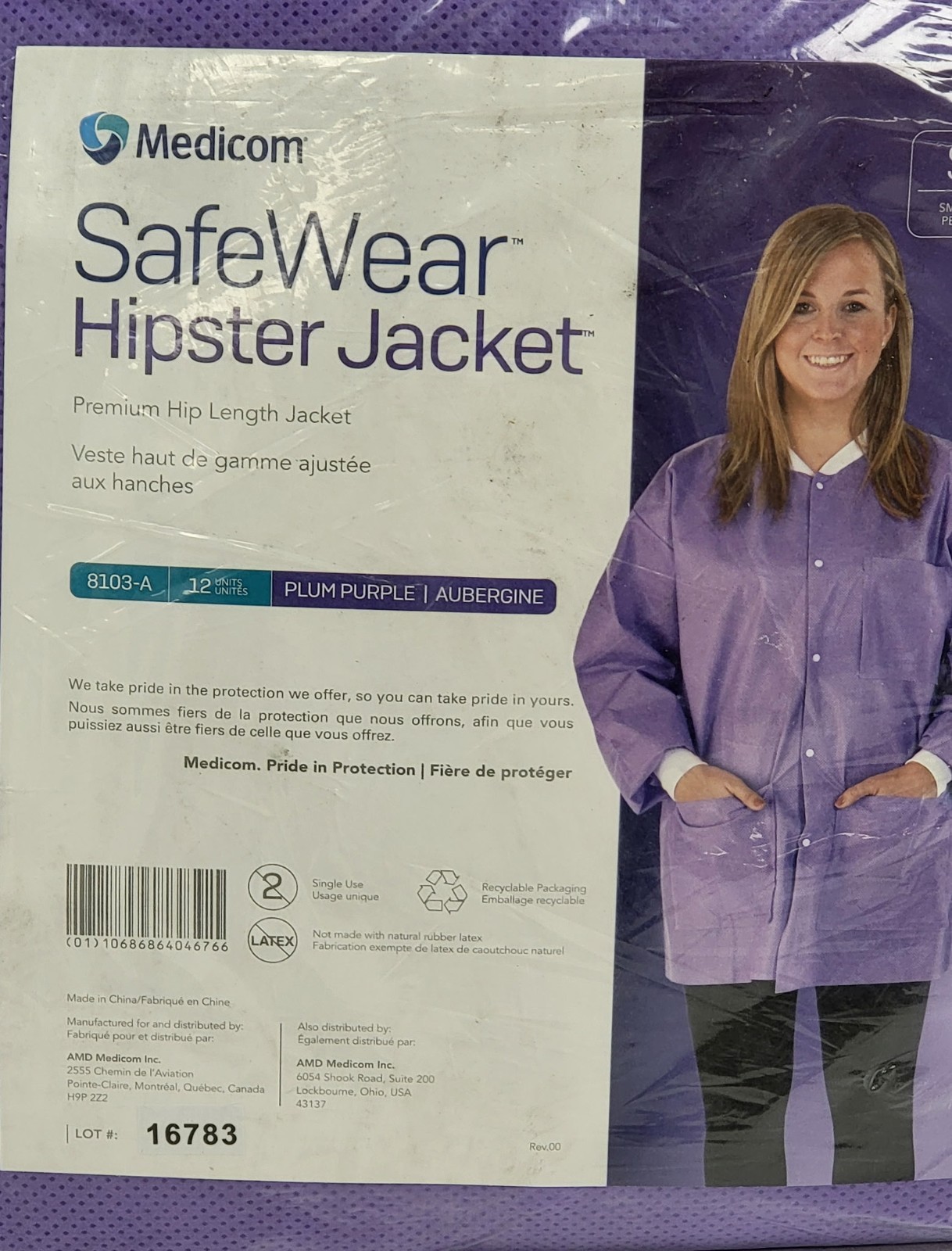 (12/Pk) Medicom 8103-A SafeWear Purple Small Premium Hip Length Hipster Jacket