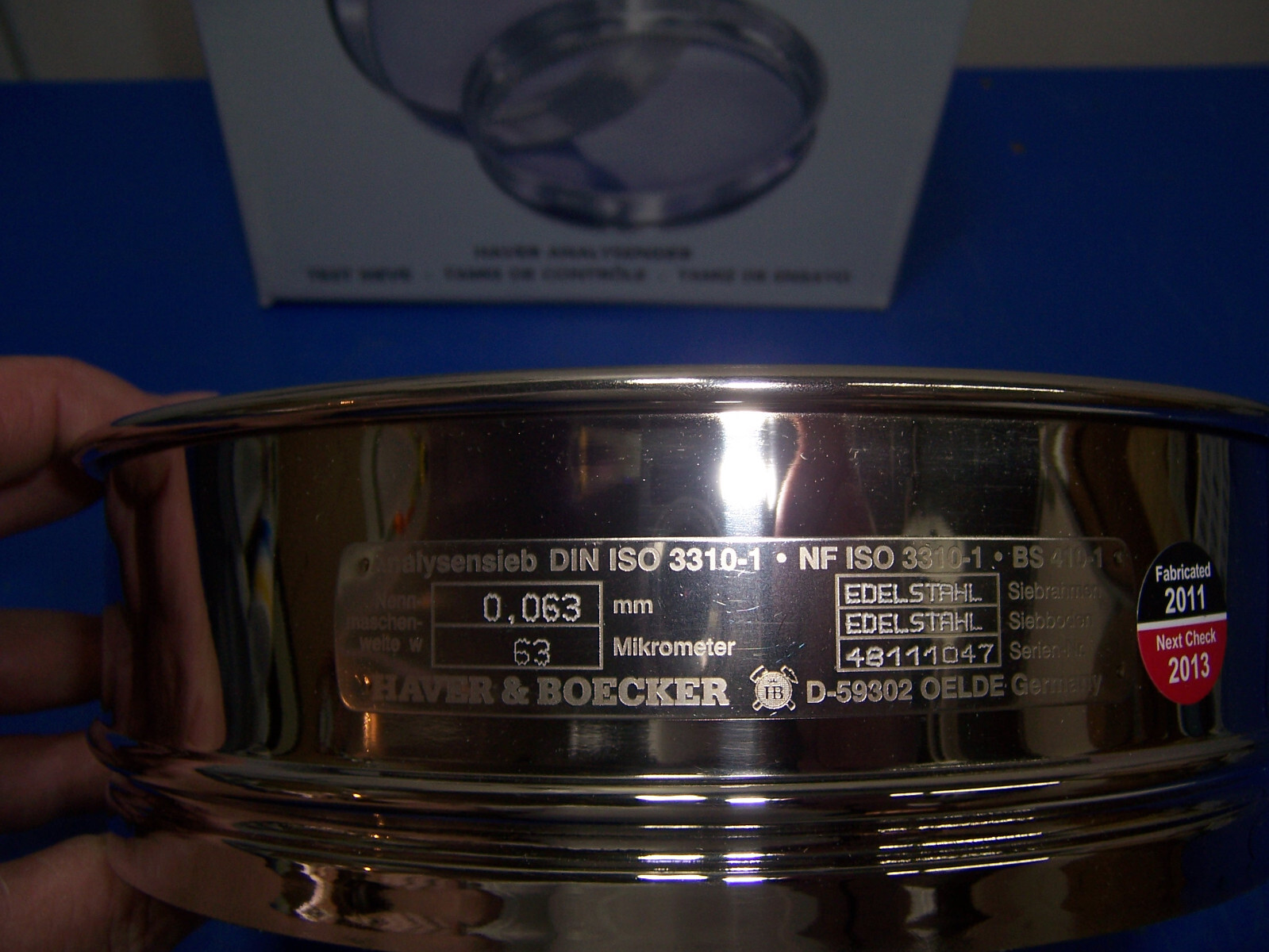 14463 Haver & Boecker 63 micron Test Sieve 200mm dia x 50mm SS metal
