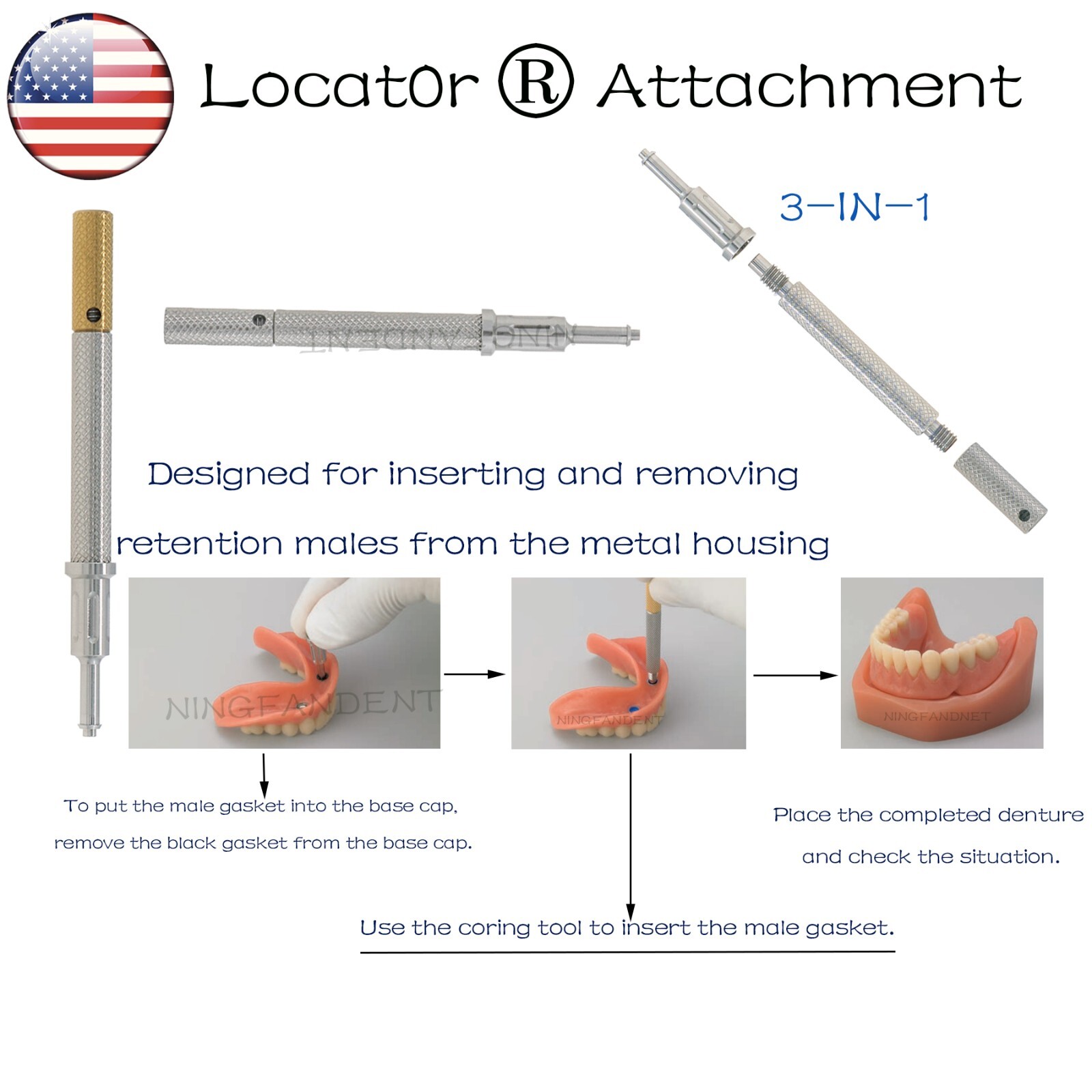 US Zimmer Adin Mis Bego Overdenture locator Abutments &Male Caps Tools For 1-5mm