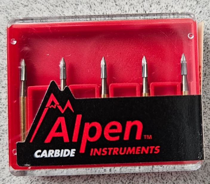 Alpen Instruments #R707903 FG 12-Blade Needle Shaped Carbide Bur- 1 Pk of 5 Burs