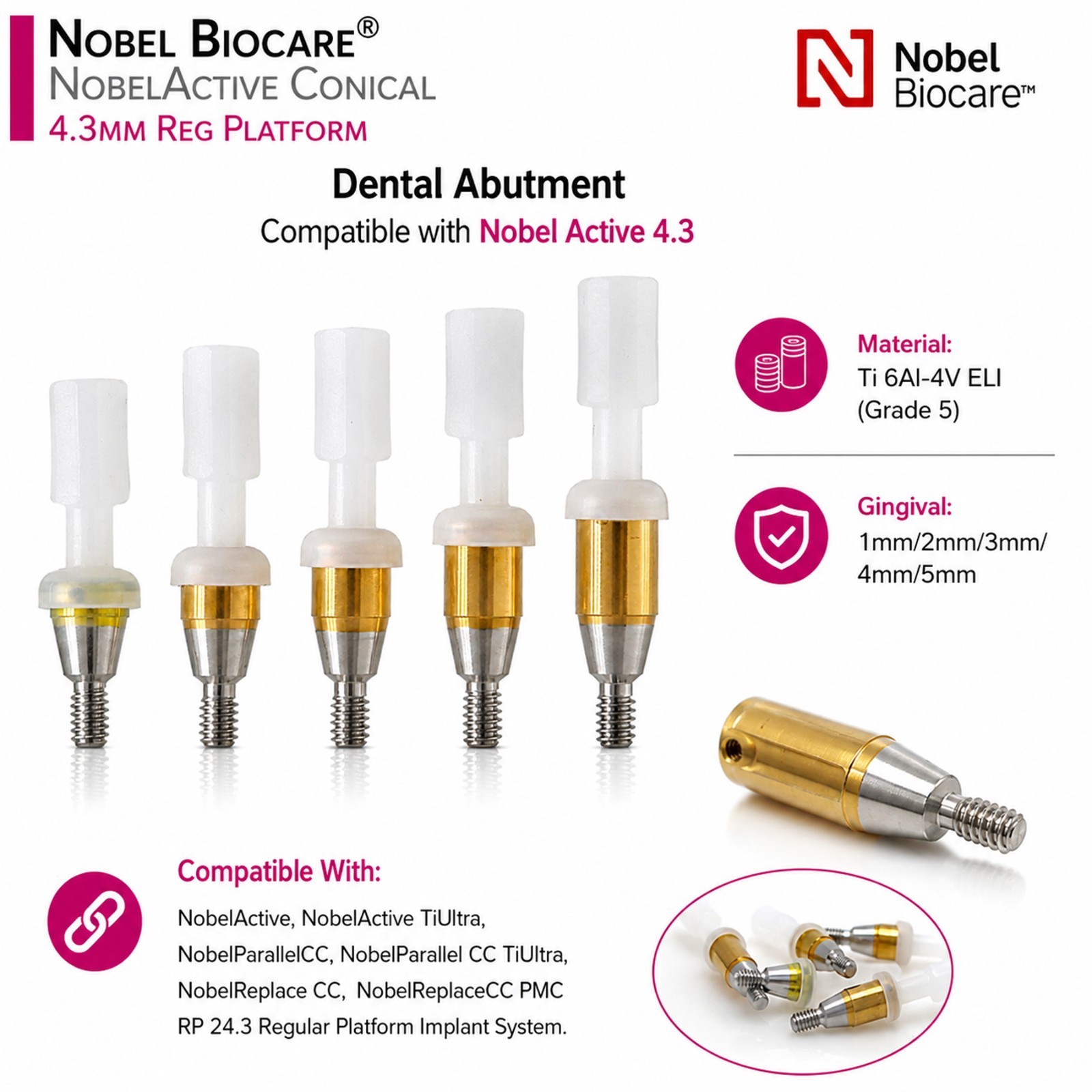 US Dental Locator Abutment NP/RP 3.5/4.3mm Fits Nobel Active Implant Overdenture