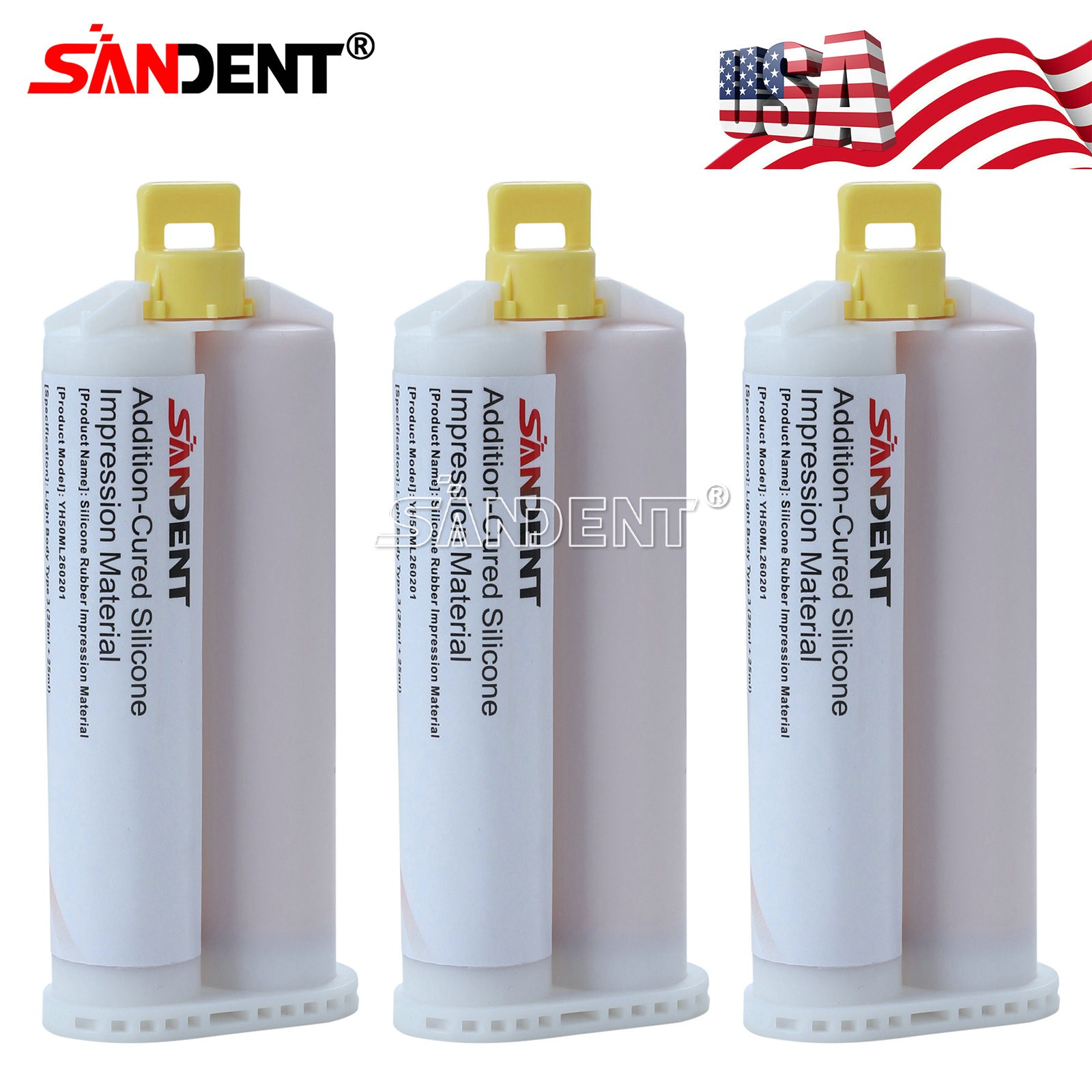 5Packs Dental VPS Putty Impression Material 50ML Base & Catalyst Tips SANDENT